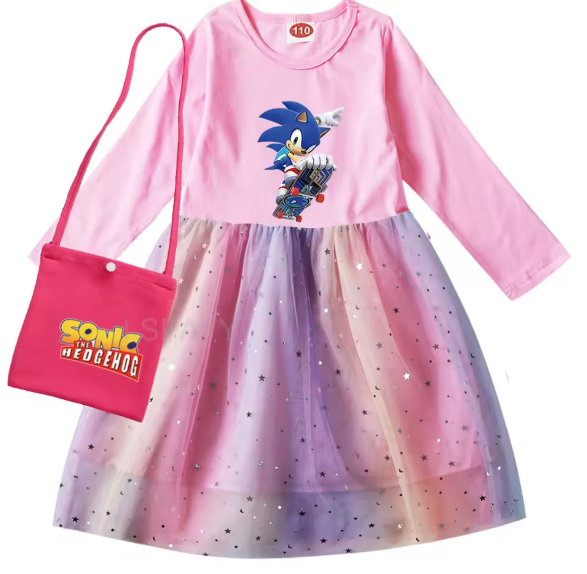 Girls long sleeve dress with sonic the hedgehog