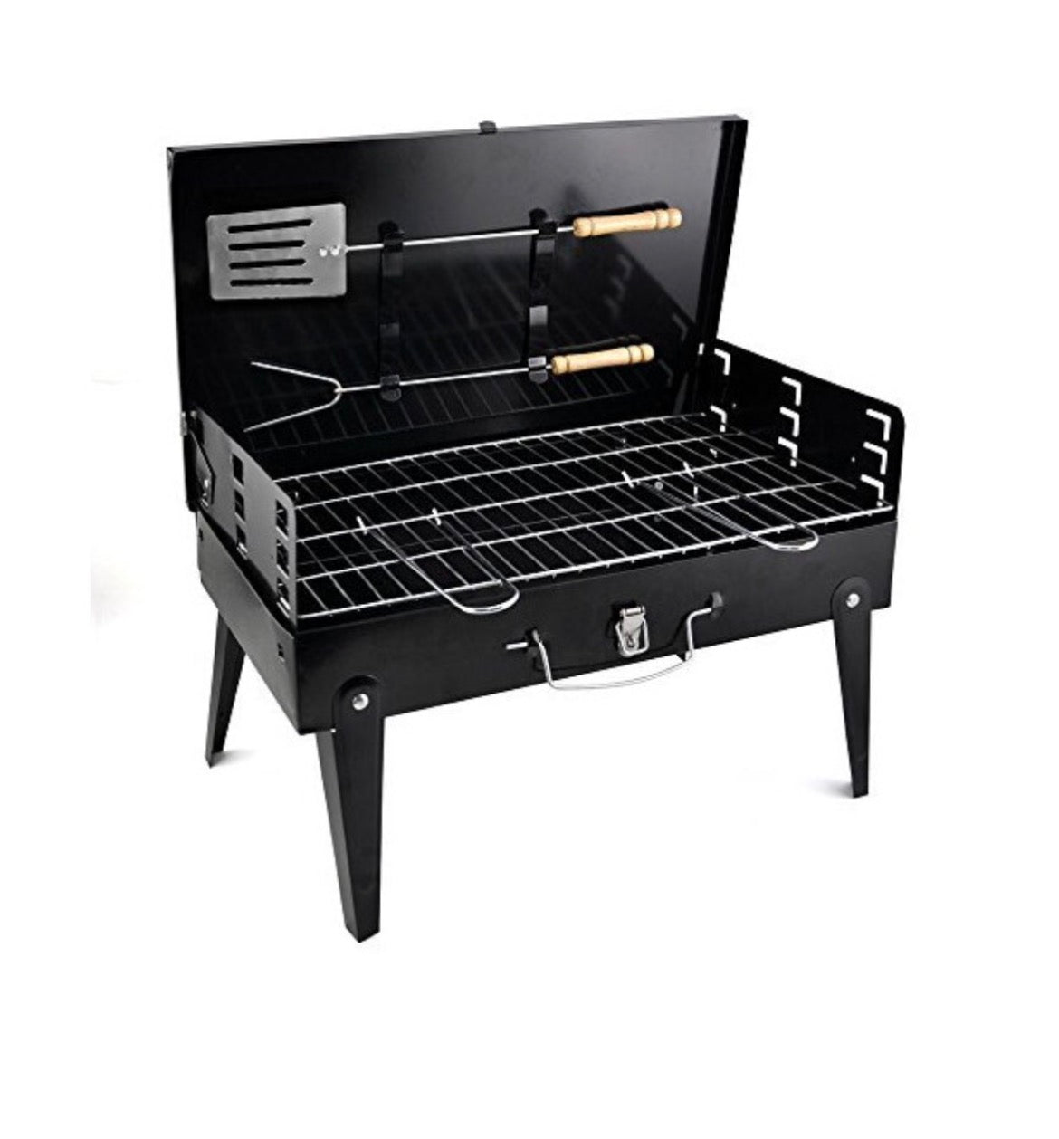 Portable Folding Charcoal BBQ Grill with Utensils