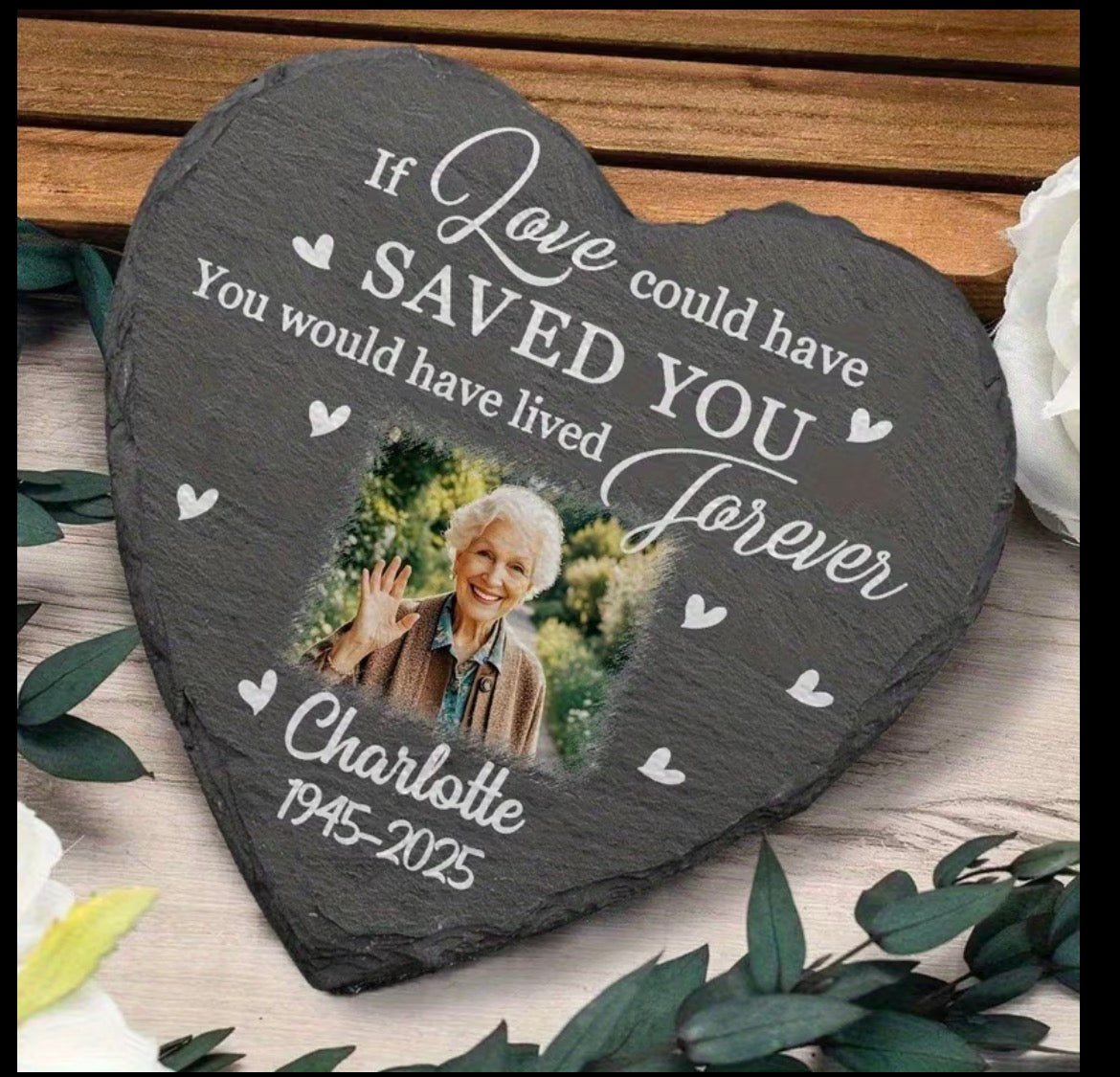 Personalized Heart-Shaped Memorial Stone Plaque