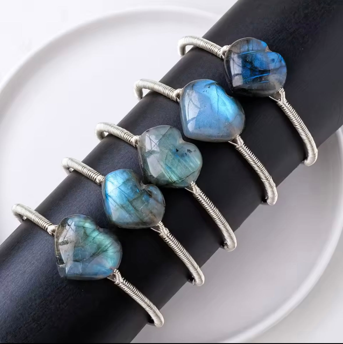 Labradorite Heart Stone Adjustable Bracelet