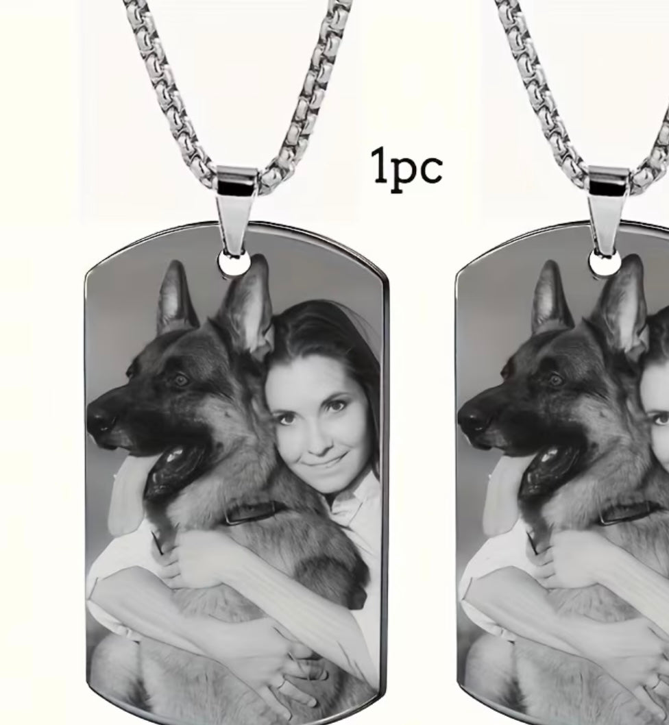 Customisized Photo Engraved Dog Tag Pendant Necklace