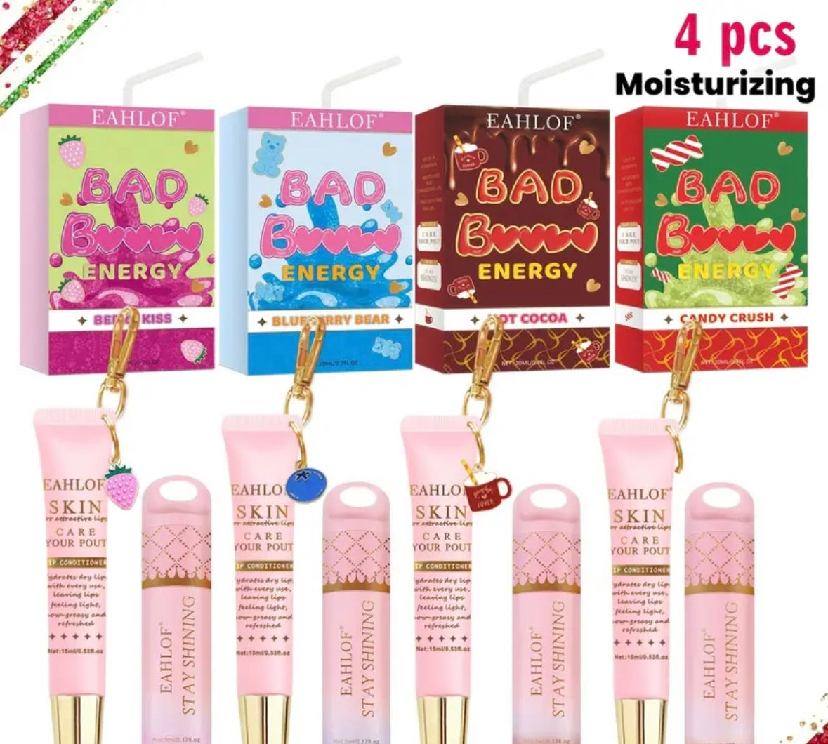 4pcs Multi flavour juice lip balm and lip oil