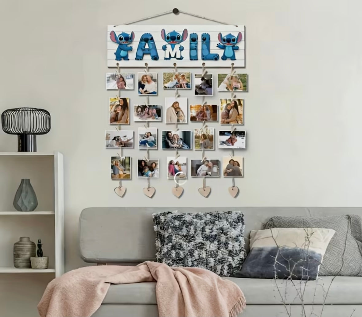 2D Flat - Disney Stitch “FAMILY” themed wooden wall photo decor