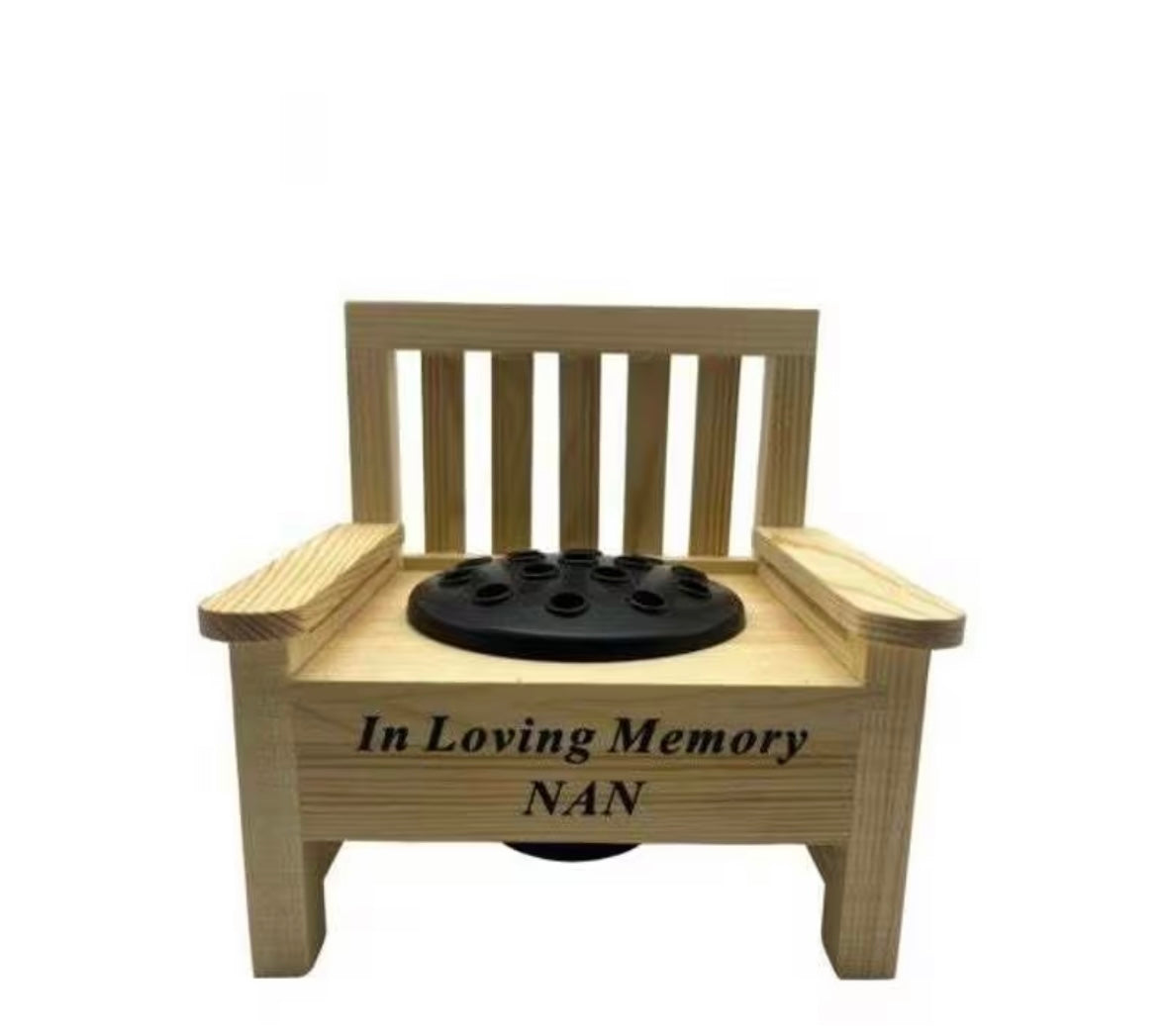Nan wooden memorial bench with flower insert