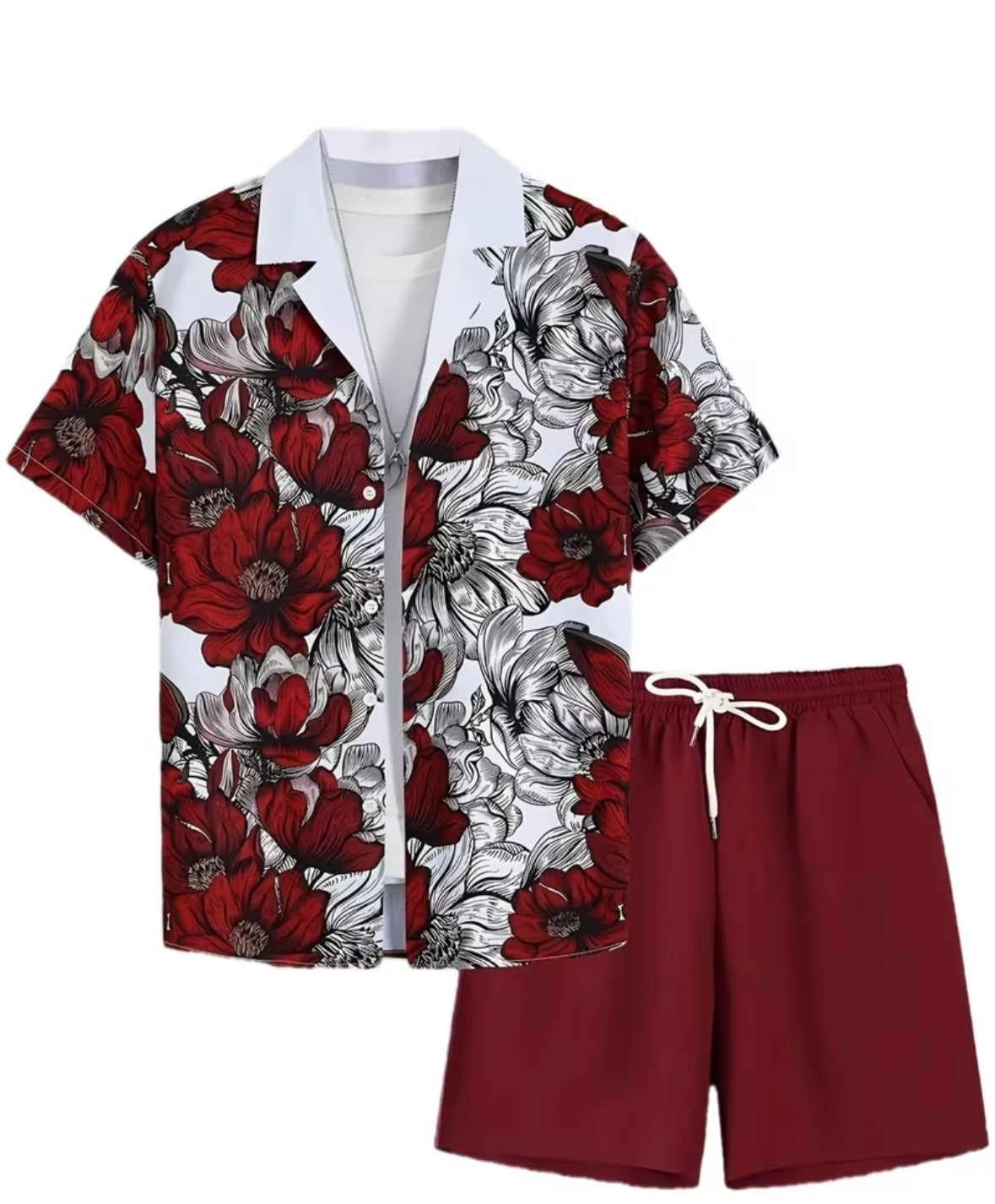 Men’s casual cardigan with digital print with shorts