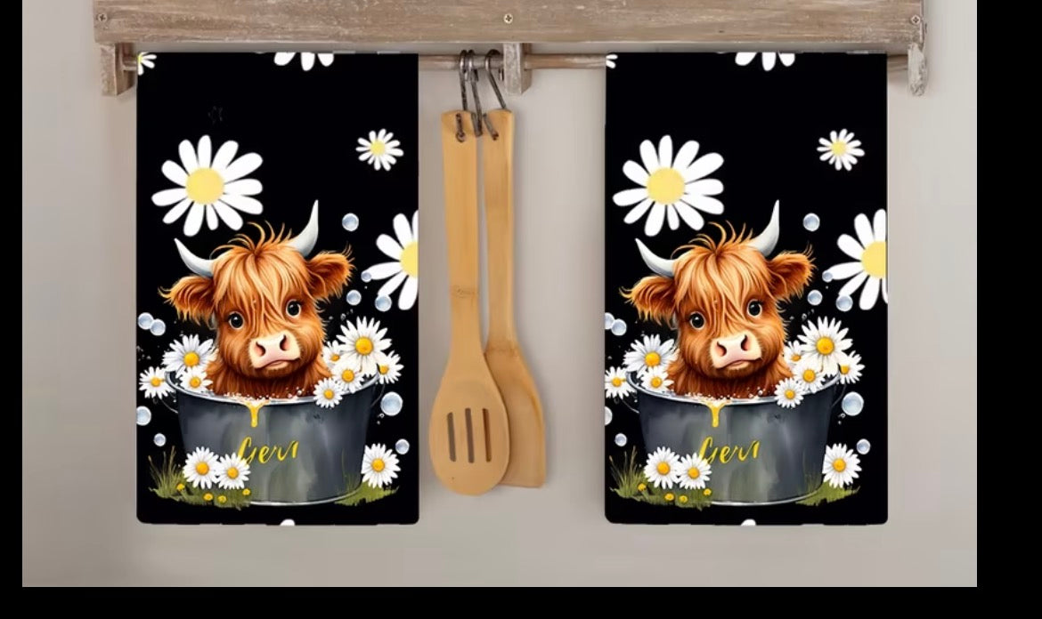 2PC Highland Cows Tea Towels