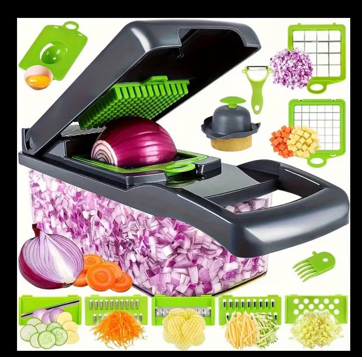 18 in 1 Vegetable Chopper, Salad Chopper, Multifunctional Vegetable Slicer with 7 Cutting Functions, Includes Gloves & Peeler, Fruit Veggie Cutter
