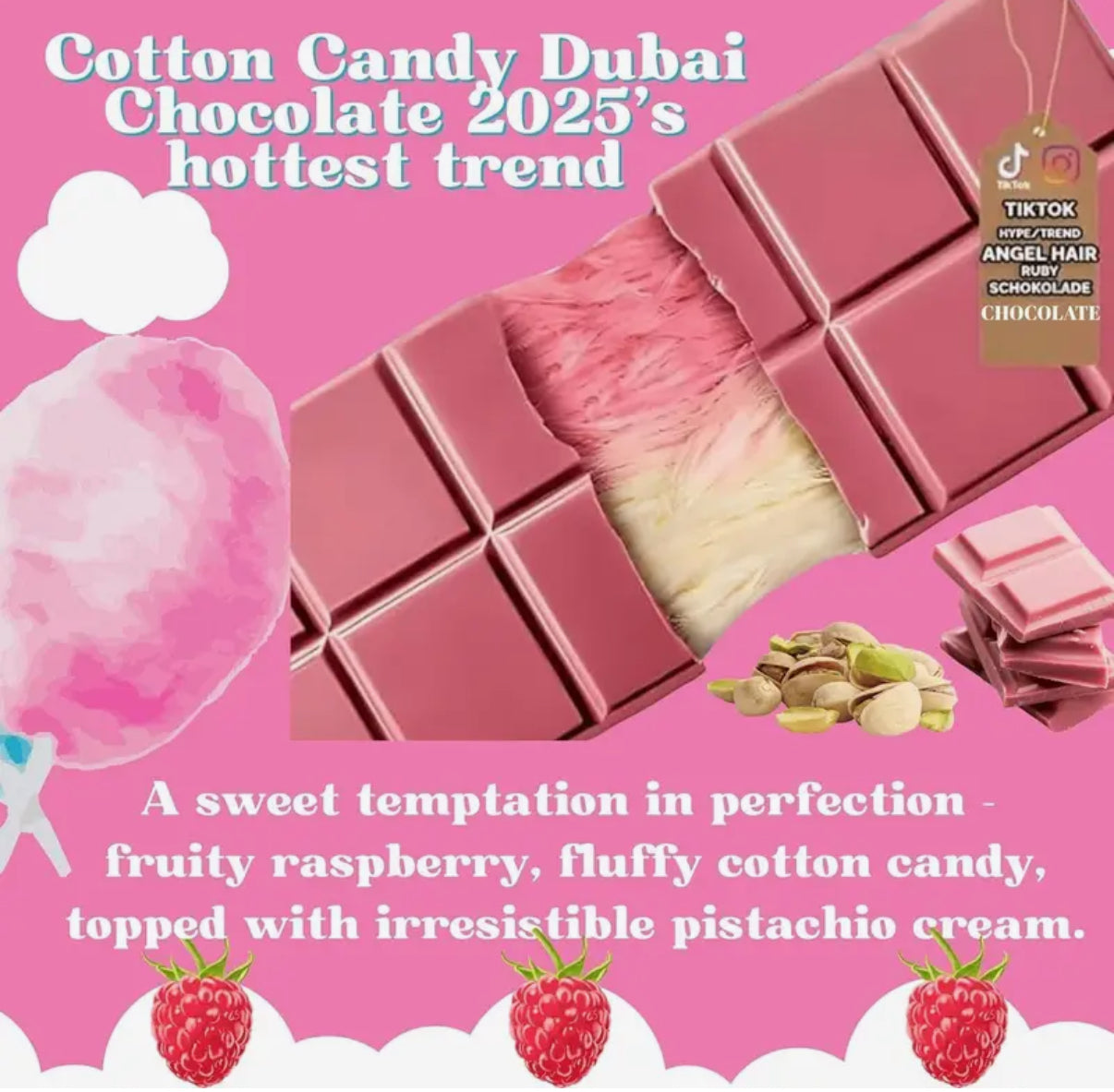 Dubai chocolate angel cotton candy x2 bars