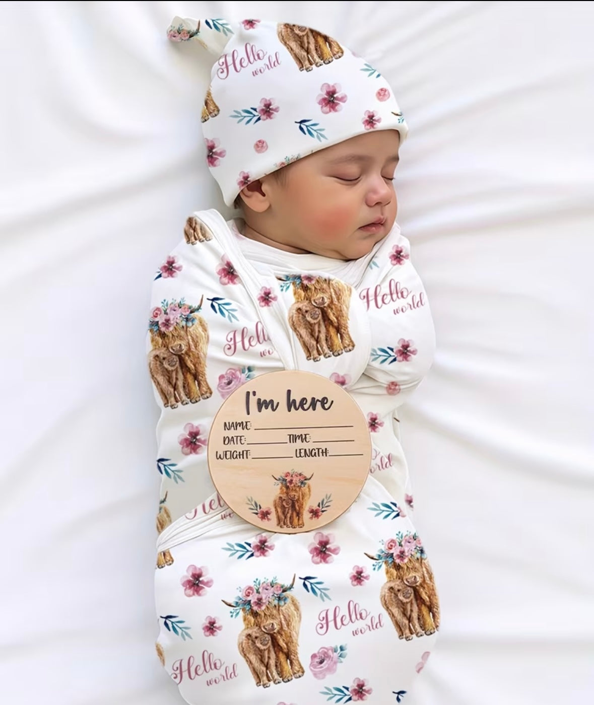 3pcs highland cow baby blanket & headband set