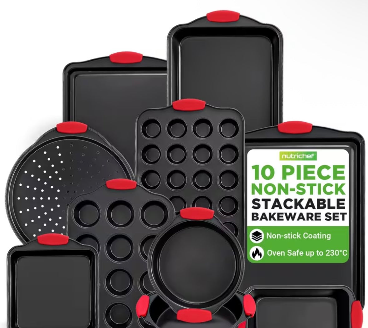 10pce nutrichef non stick baking set