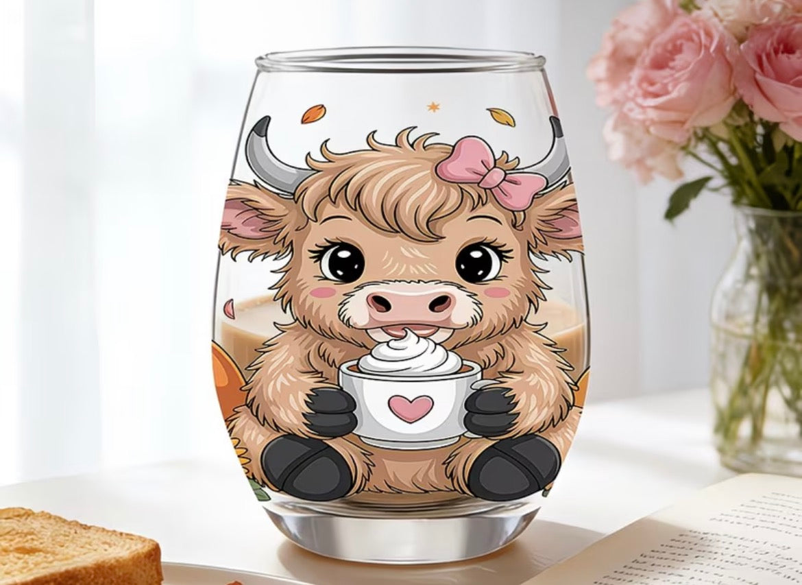 Highland Cow Glass