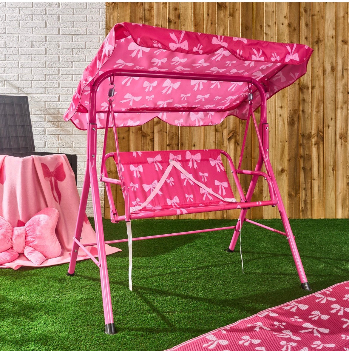Bow Print Swing Bench with Canopy