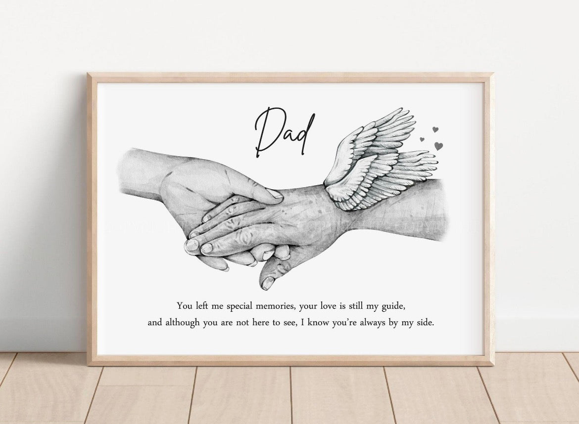 Personalised Memorial Dad Print | 2 Hands ONLY! | Unframed | Bereavement | Angel Present Gift Loss