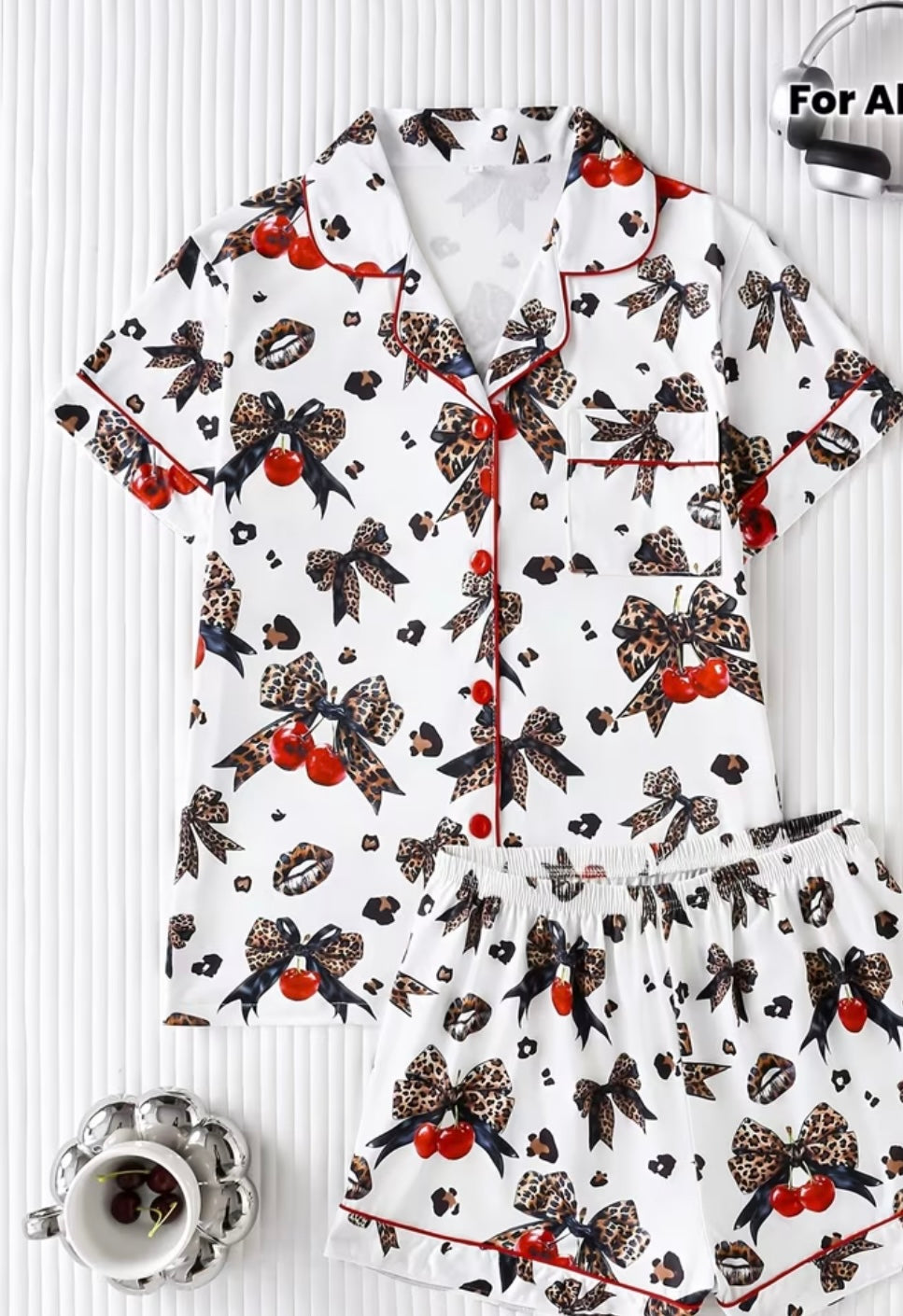 Leopard Print PJs set with bow design