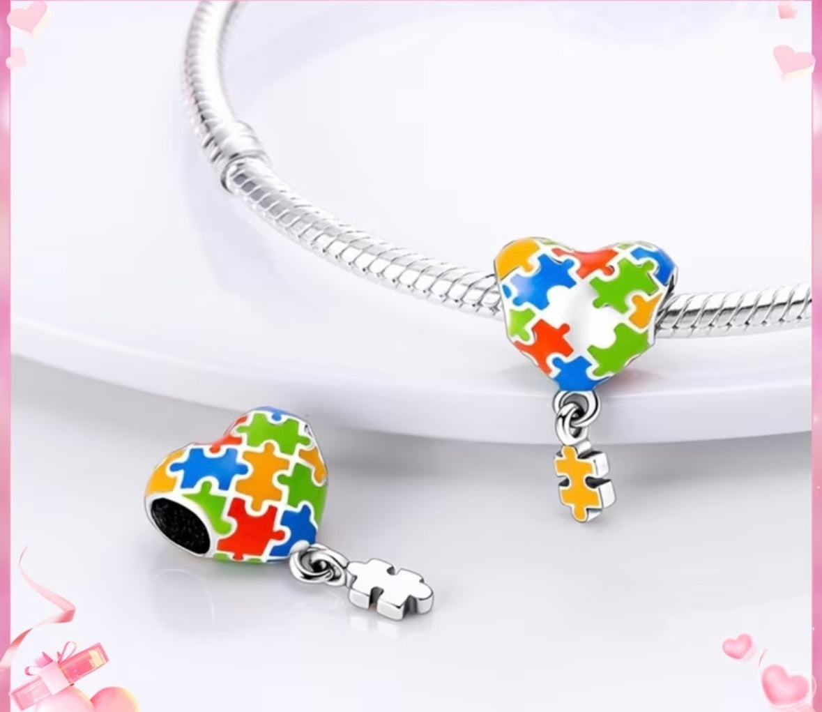 Colourful heart shaped pendant with beads