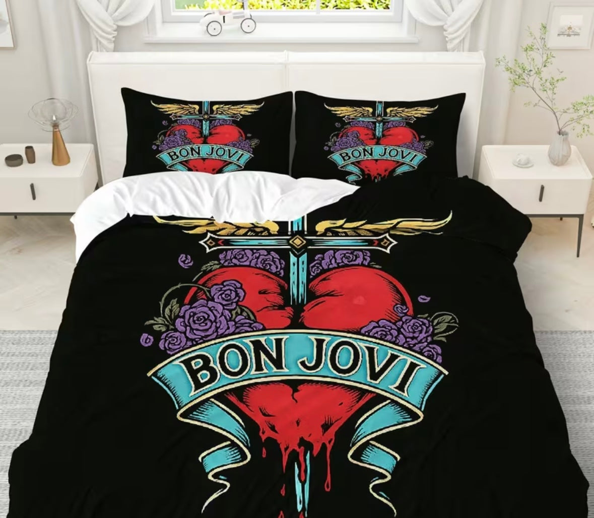 3pce Heart Rose Sword Music Vintage Duvet set