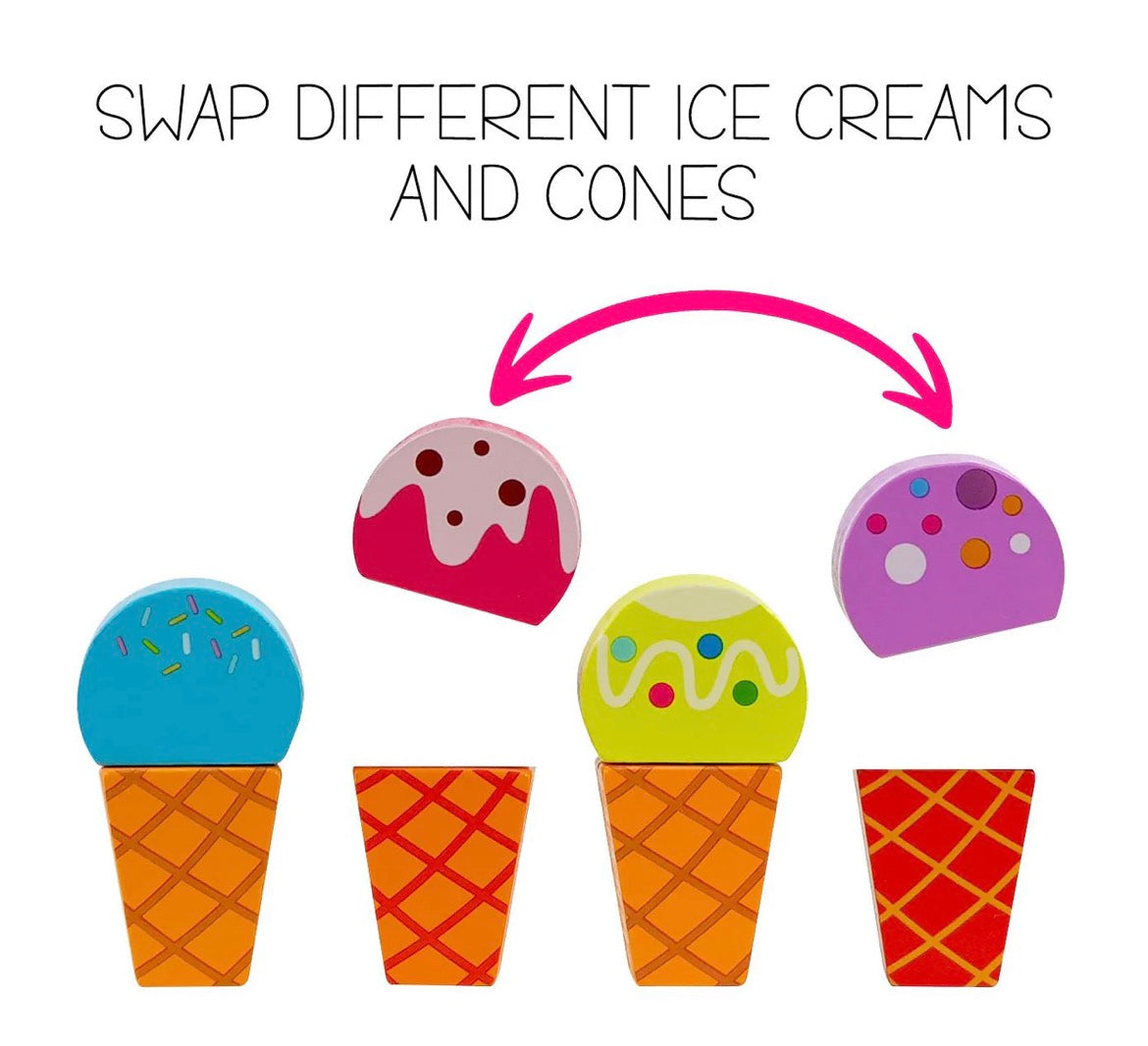 Kids Wooden Ice Cream Shop Set Role Play Toys