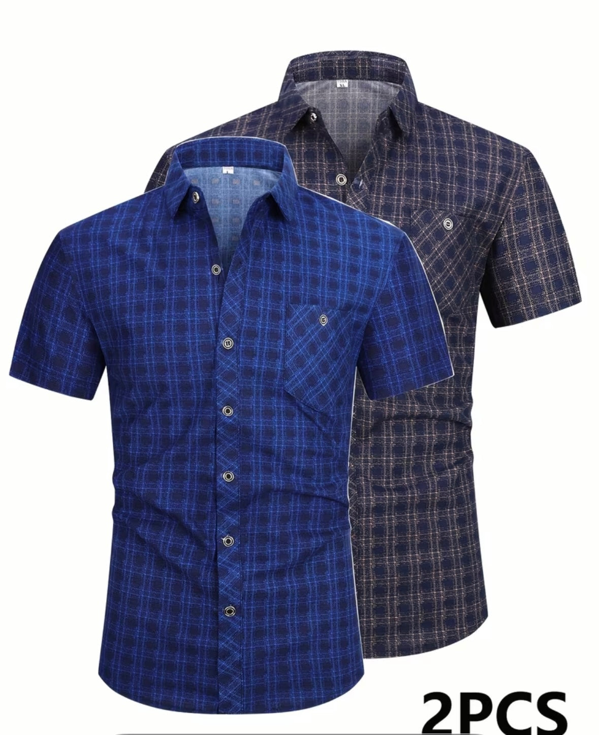 Set of 2 short-sleeve checkered shirts with buttons