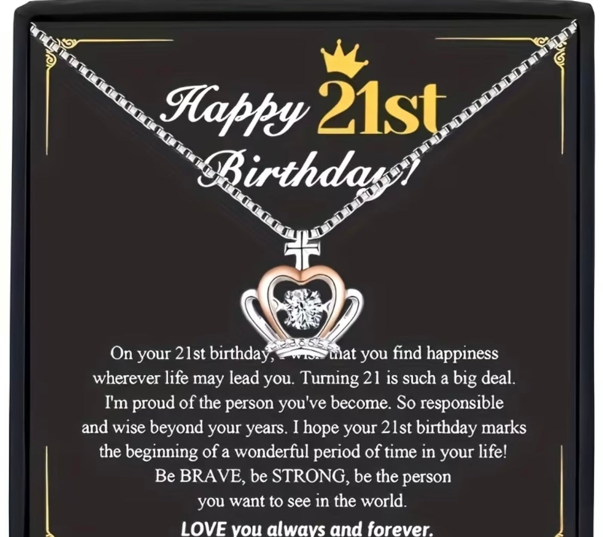 21st birthday featuring a crown pendant necklace