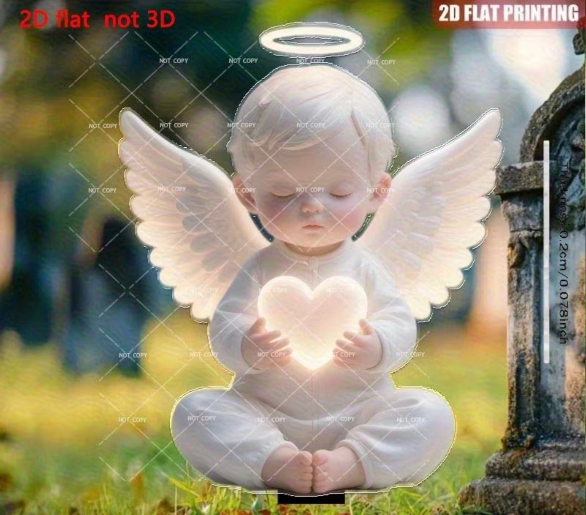 2D Flat, 1pc Glowing Angel of Light Memorial Garden Ornament with Glowing Heart