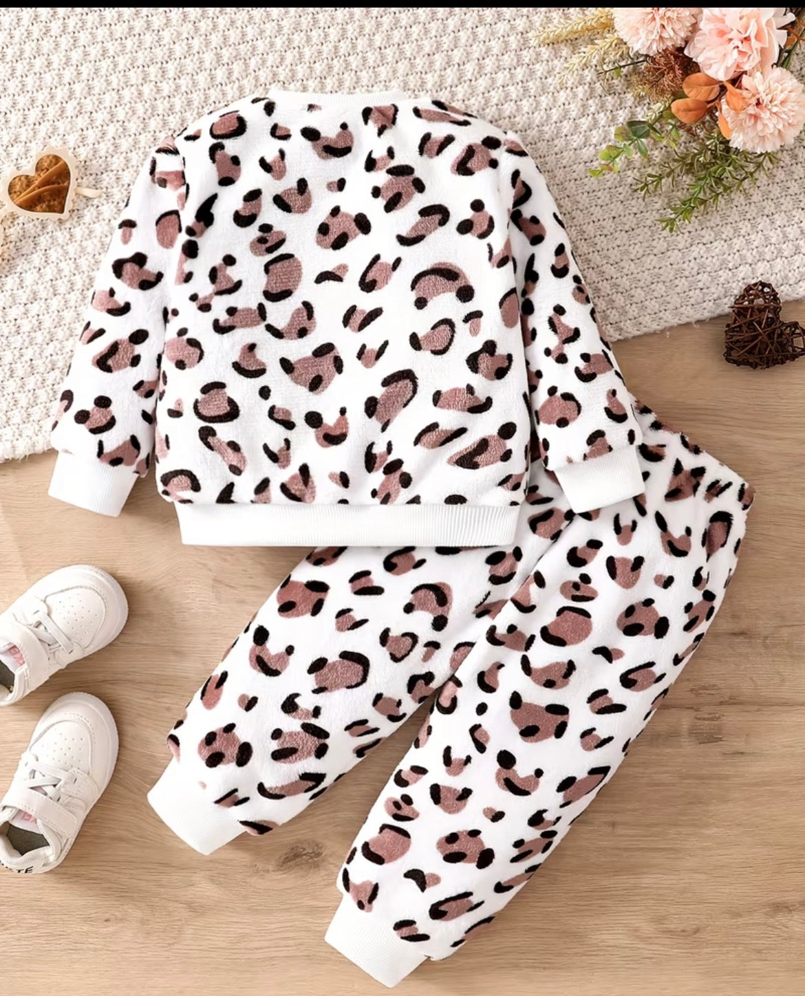 Girls leopard print fleece tracksuit