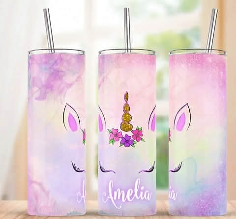 Personalised Pastel Unicorn 20oz tumbler