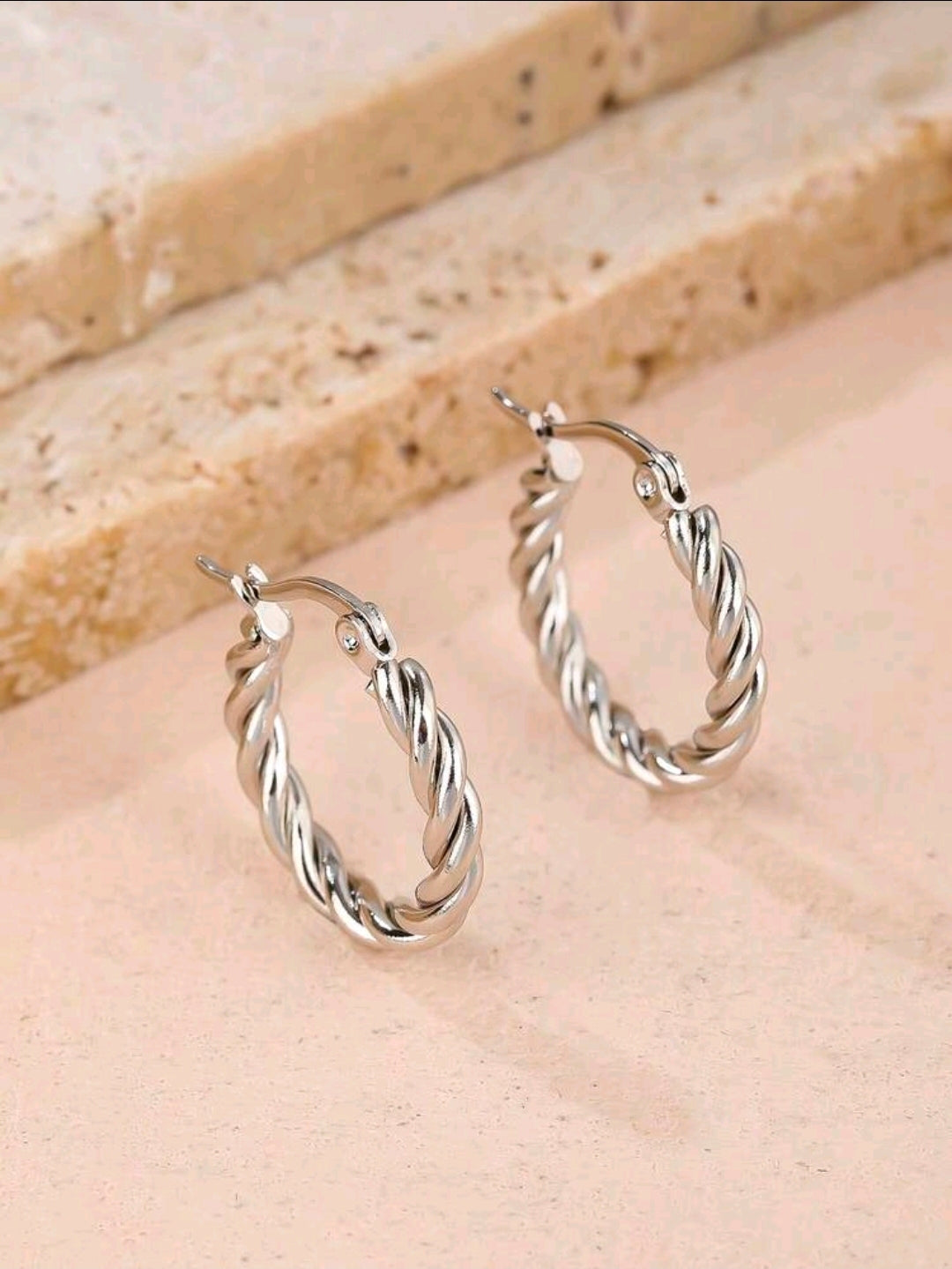 Versatile Round Twisted Stainless Steel Hoop Earrings