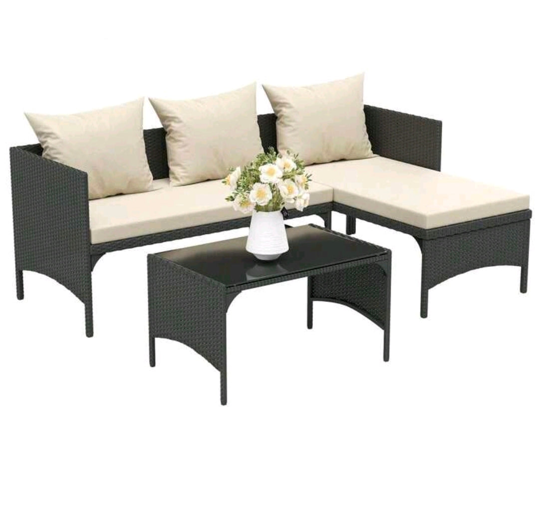 GartistGo 3 Pieces Outdoor Patio Furniture Set, Wicker Rattan Patio Seating Sofas With Coffee Table And Cushions