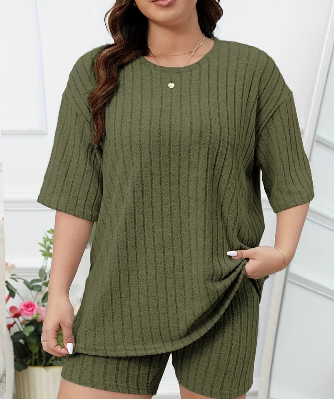 Women'S Plus Size Short Sleeve And Shorts Casual Outfit