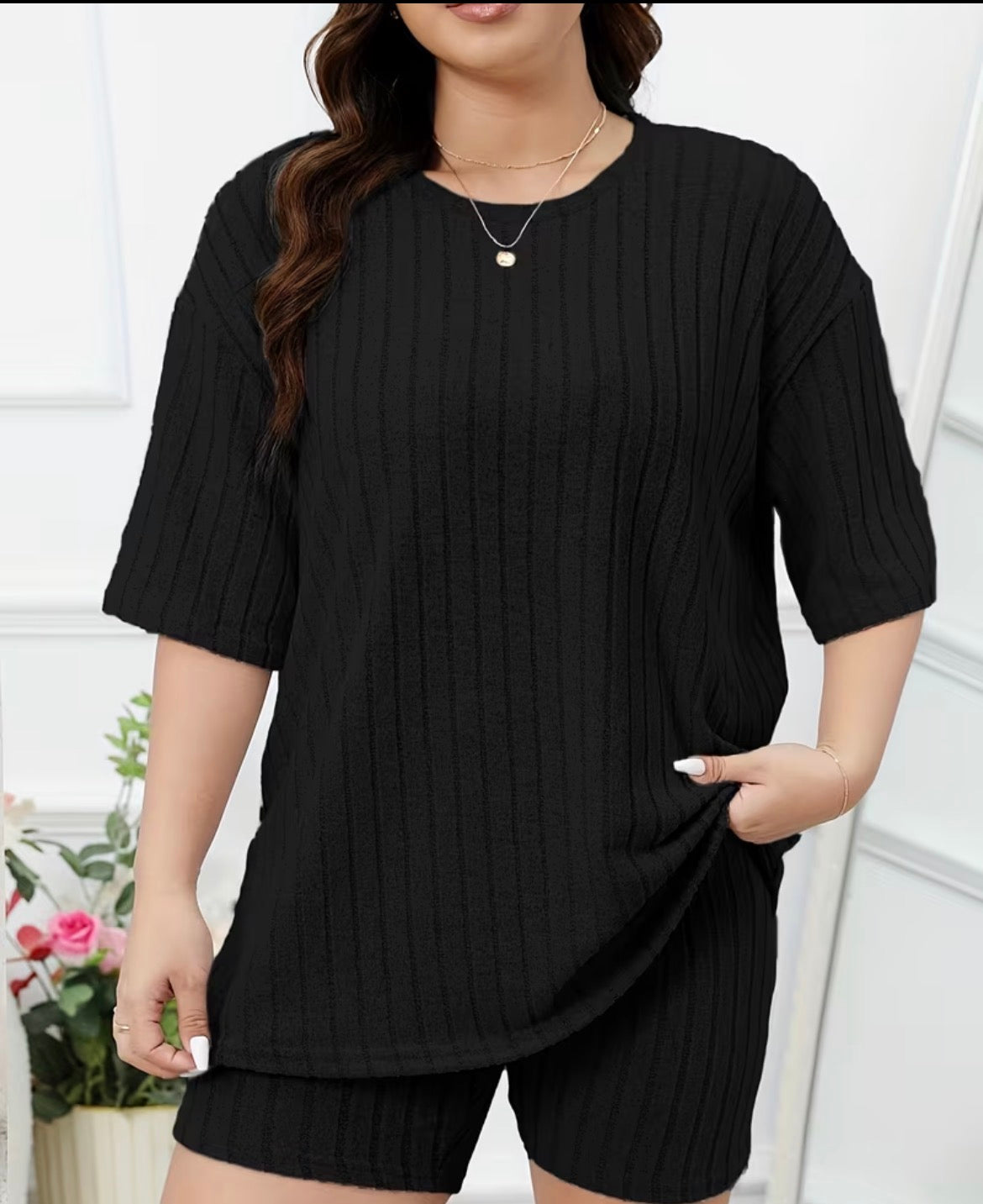 Women'S Plus Size Short Sleeve And Shorts Casual Outfit