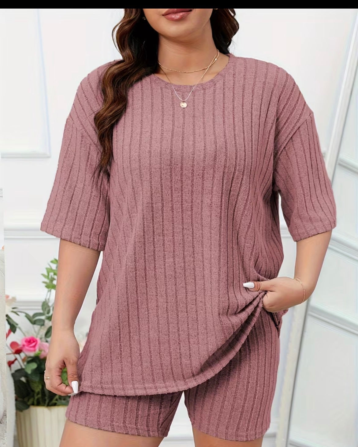 Women'S Plus Size Short Sleeve And Shorts Casual Outfit