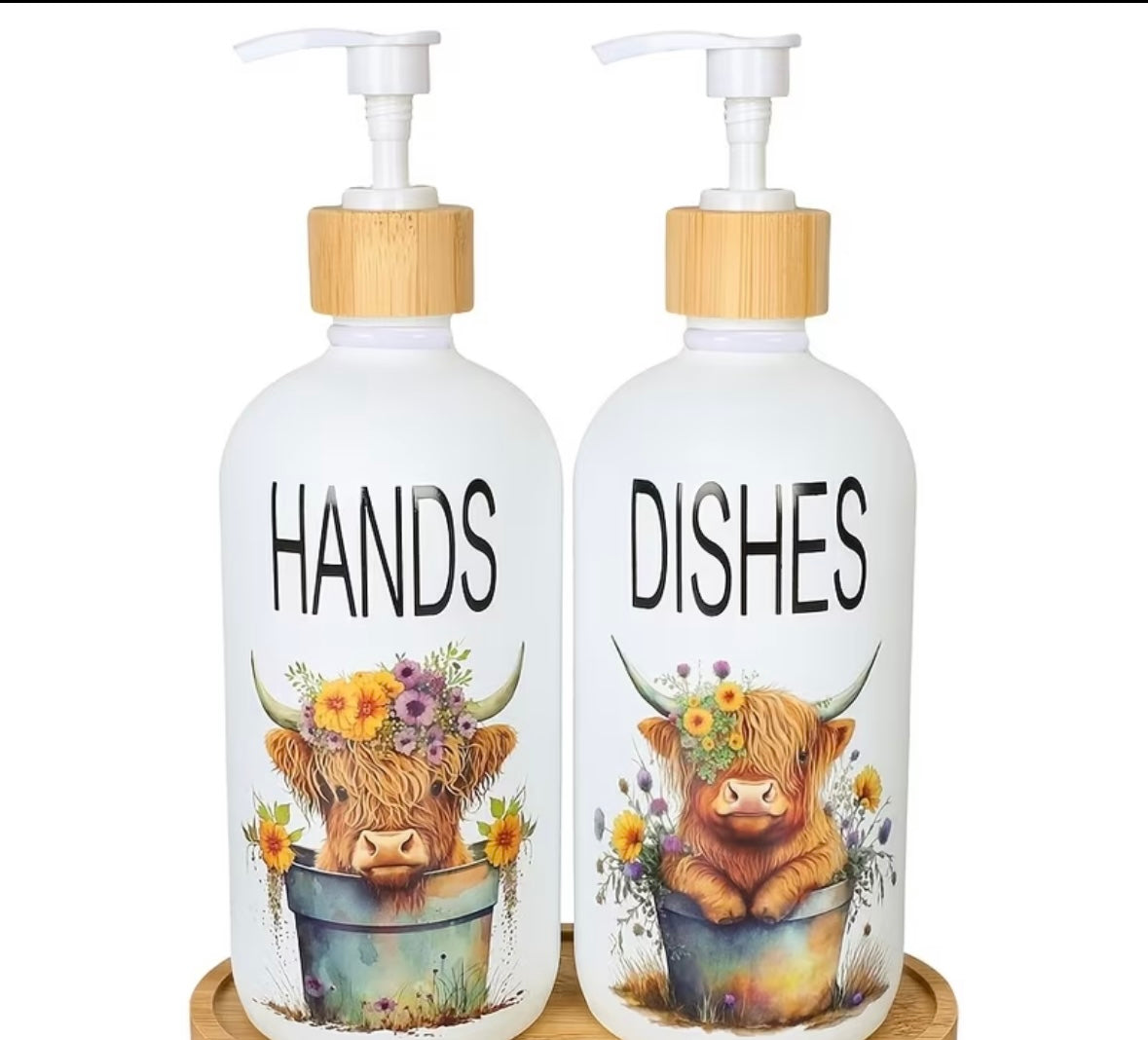 2pc Highland Cow Soap Dispenser with Tray