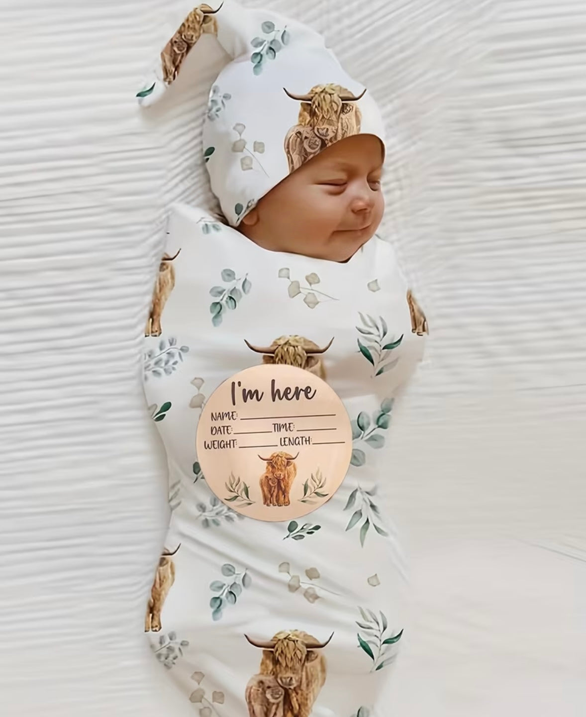 3pcs highland cow baby blanket & headband set