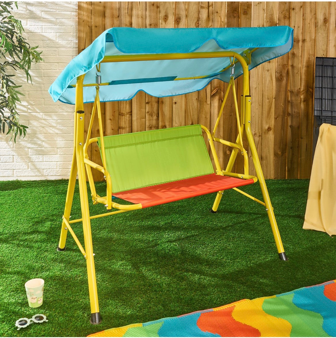 Colour Block Swing Bench with Canopy
