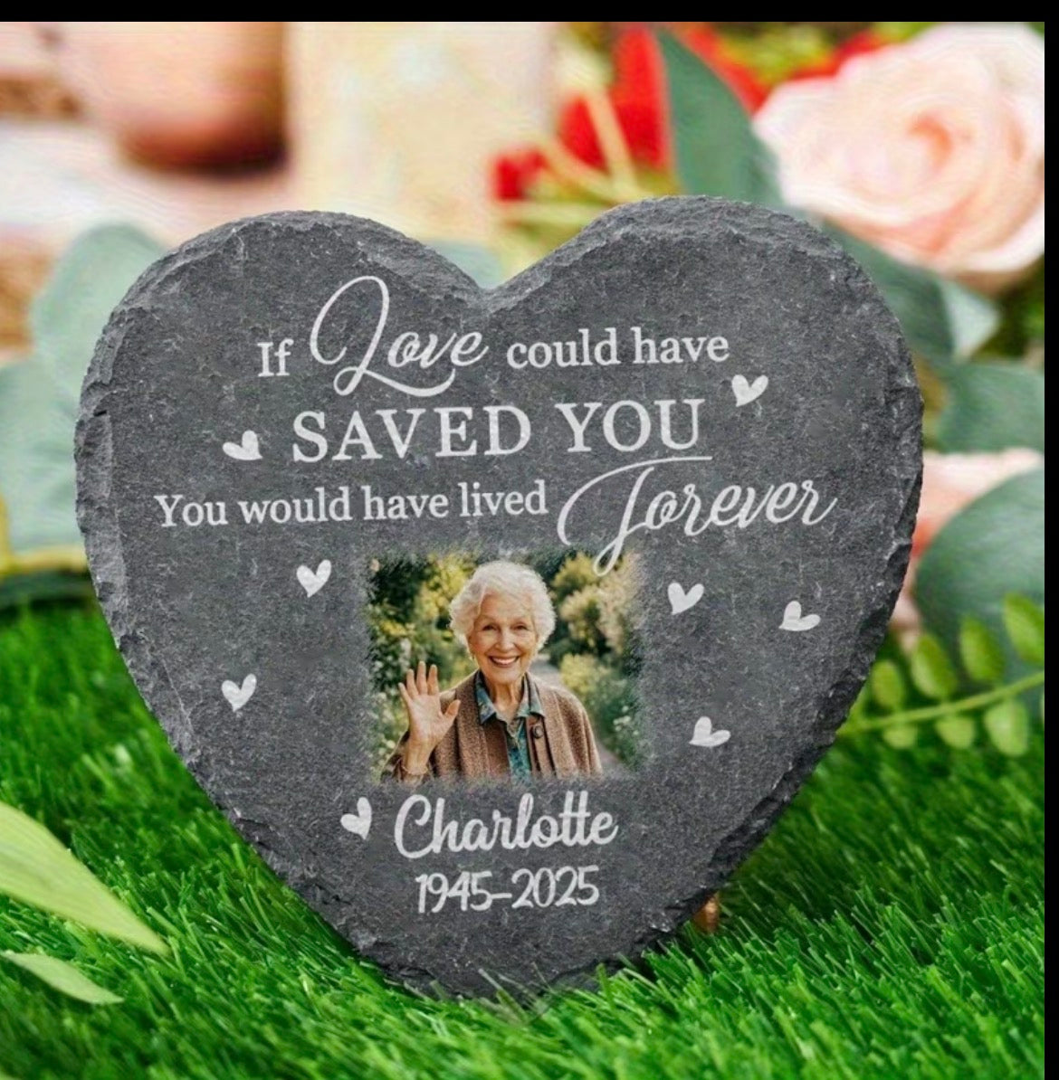 Personalized Heart-Shaped Memorial Stone Plaque