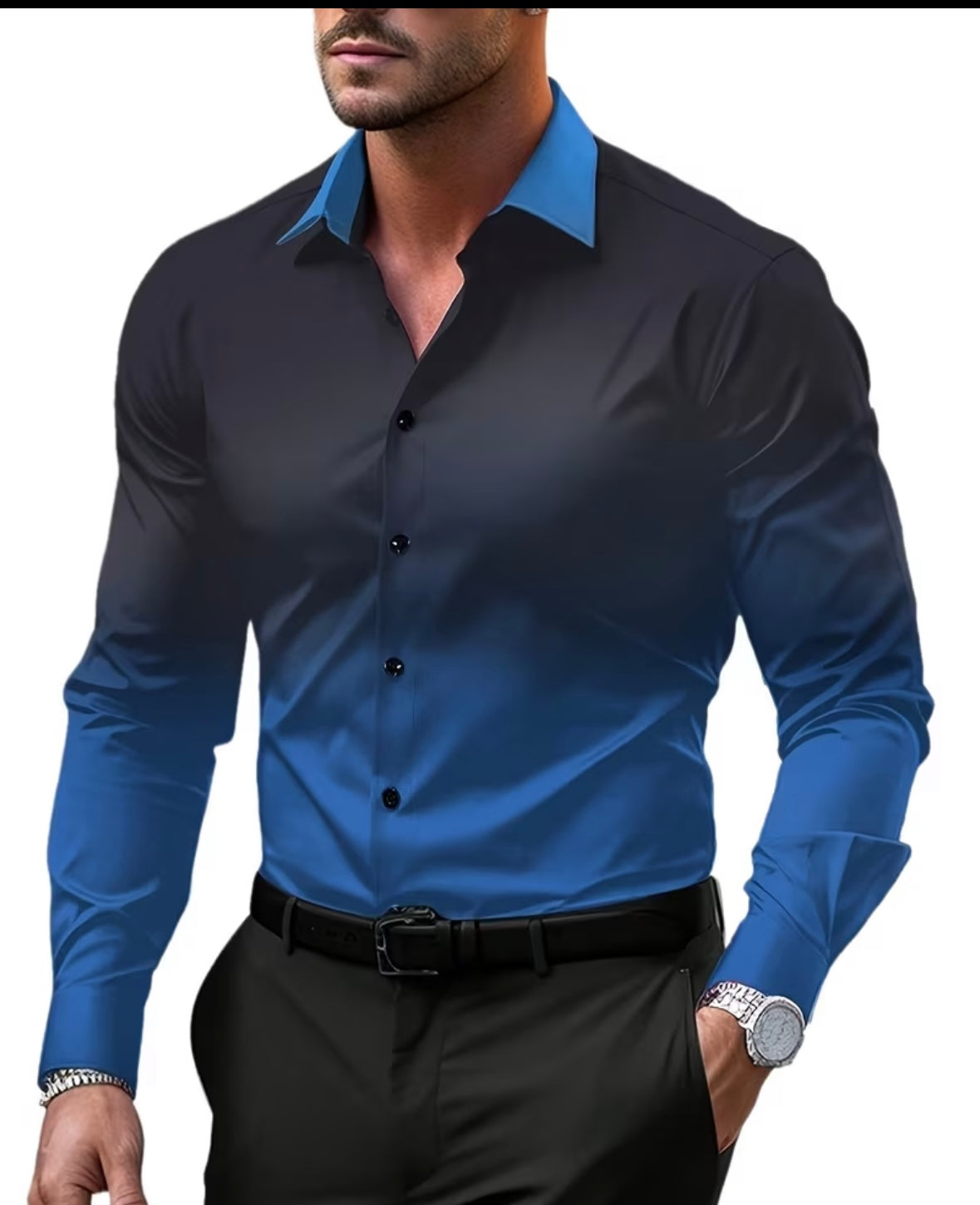 Men’s Fashion Gradient 3D Digital Print Long-Sleeve Shirt