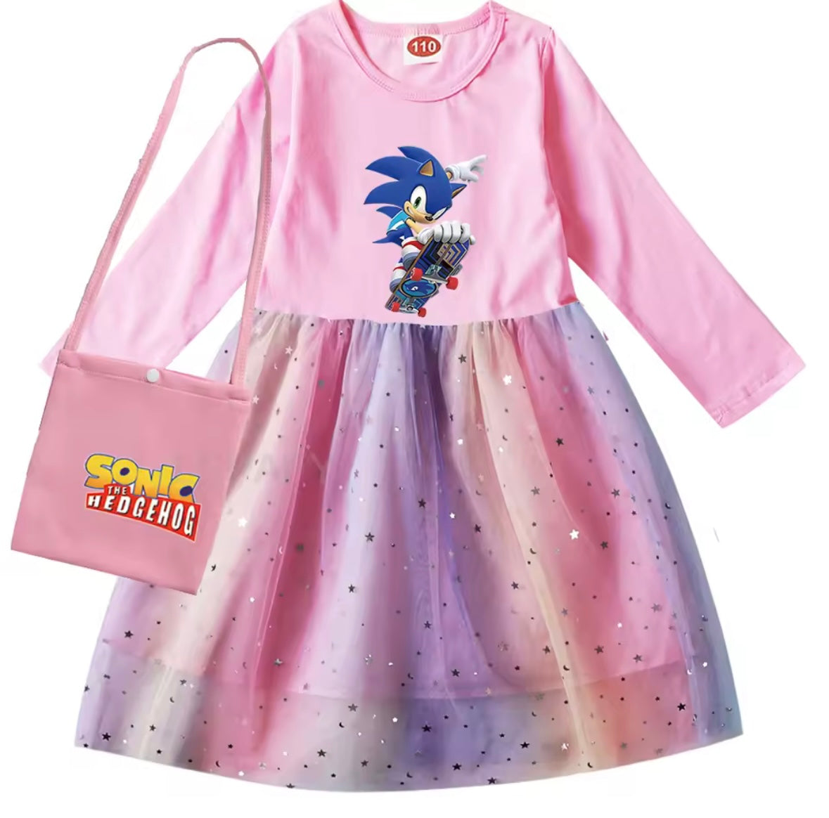 Girls long sleeve dress with sonic the hedgehog