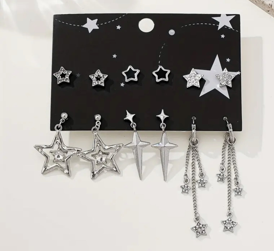 6 pairs star earrings