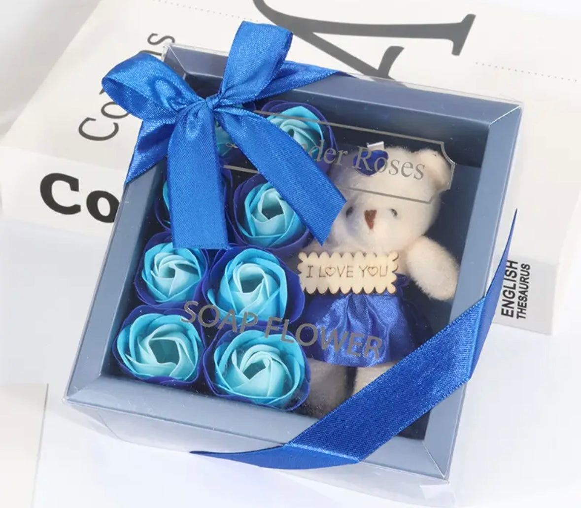 8 roses scented soap flowers with bear gift box