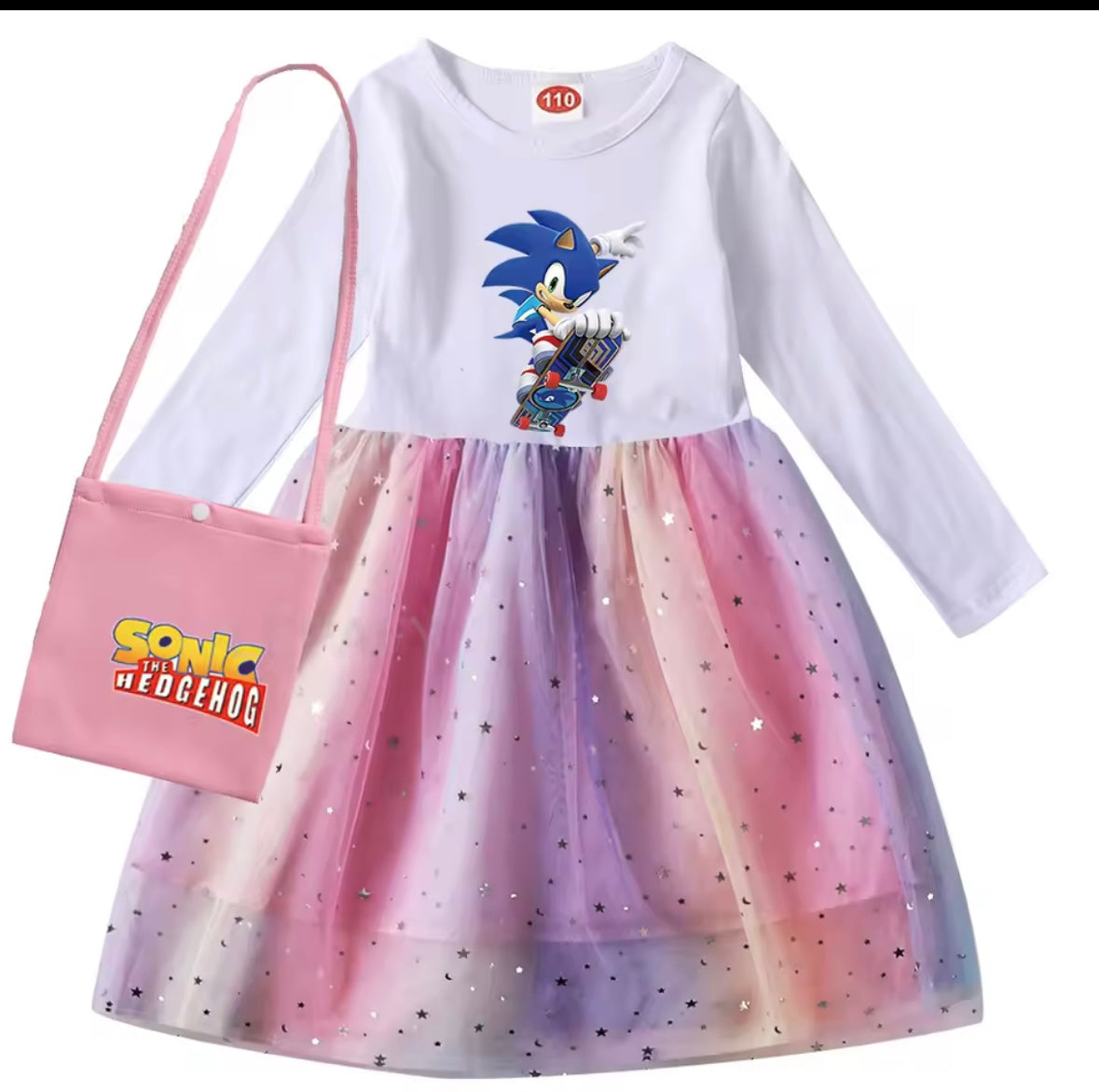 Girls long sleeve dress with sonic the hedgehog