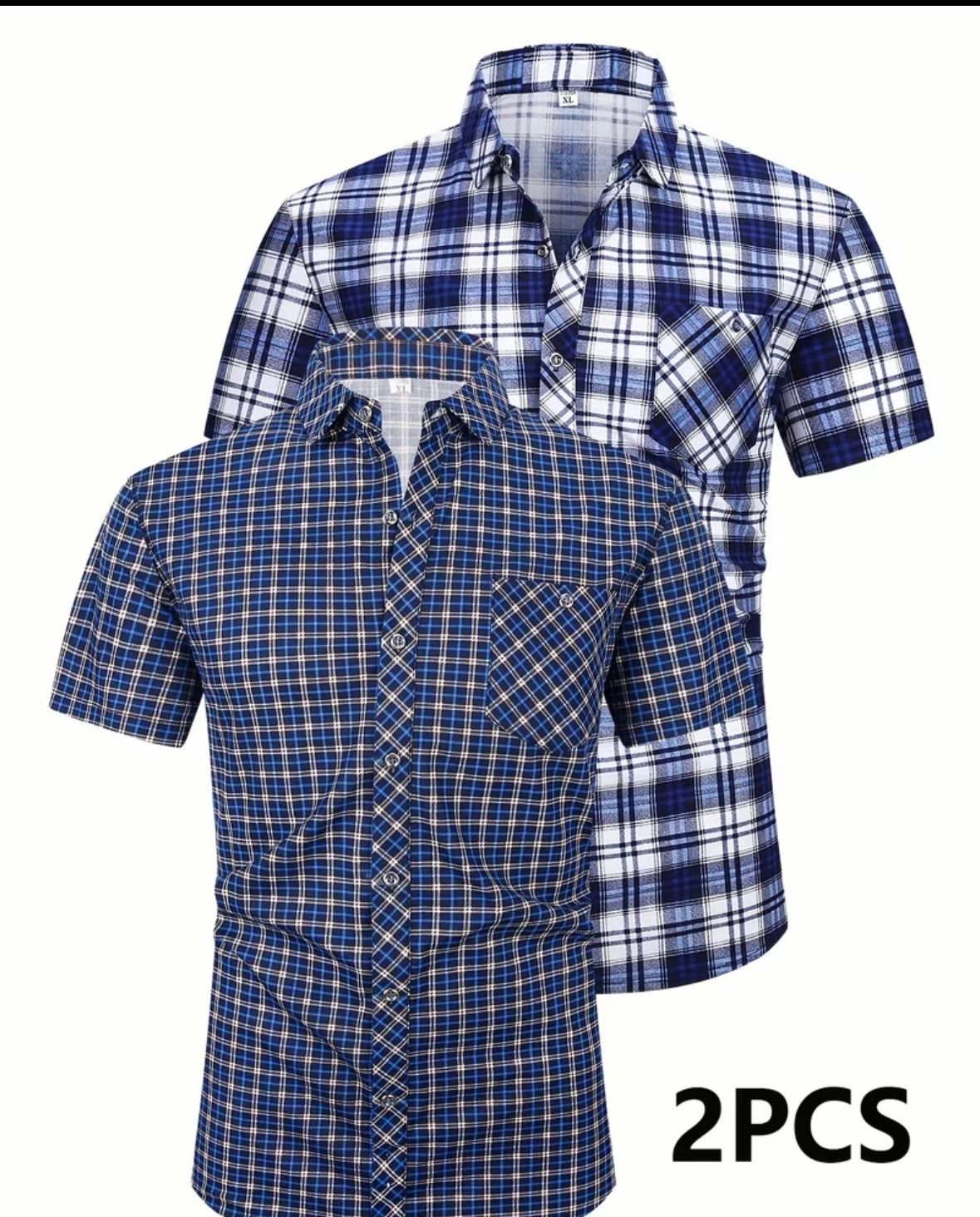 Set of 2 short-sleeve checkered shirts with buttons