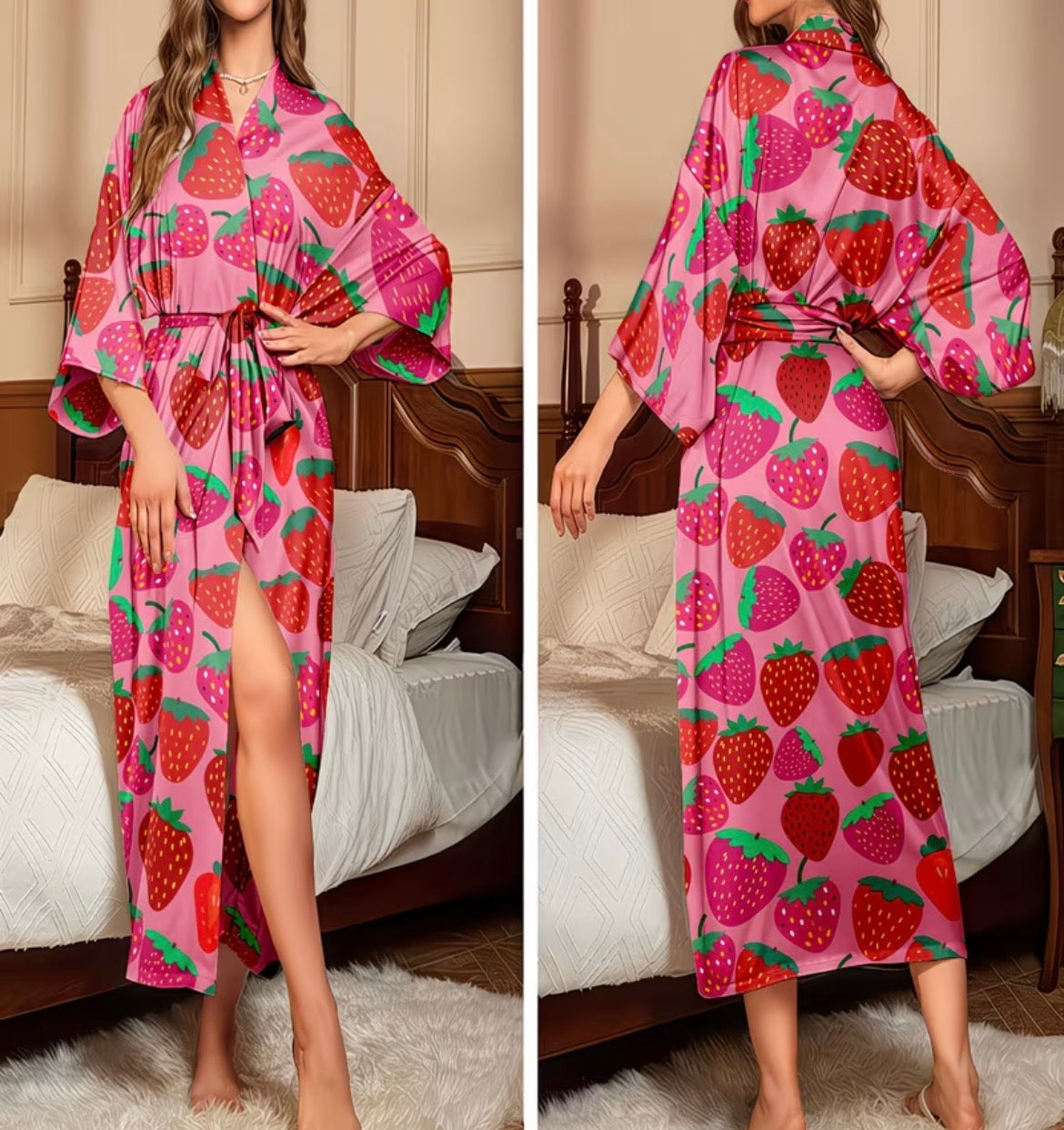 Women Plus Size Strawberry Dressing Gown