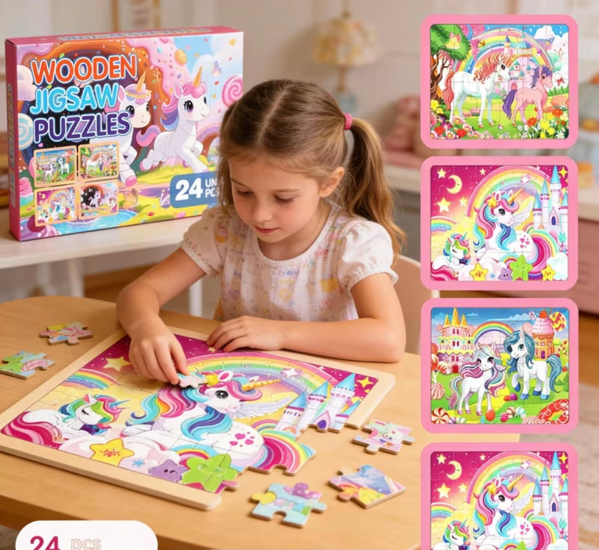 24 pcs Unicorn Wooden jigsaw