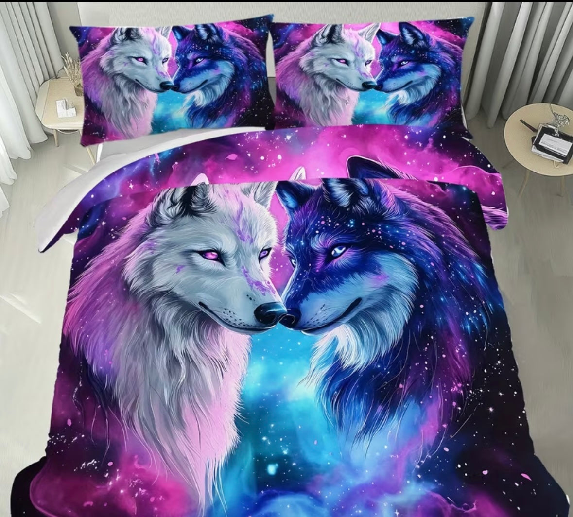 Cosmic wolf galactic cozy themed duvet set