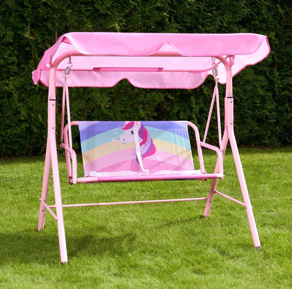 Unicorn Print Swing Bench with Canopy