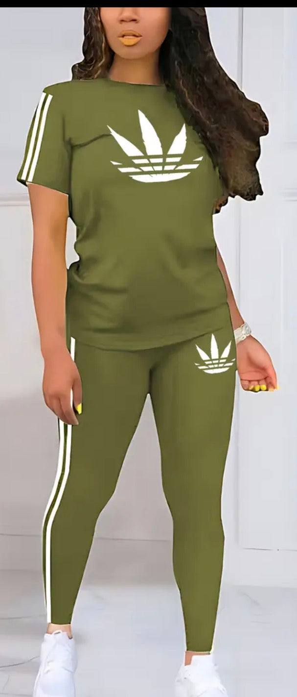 2PC Women Leggings & T-shirt Set