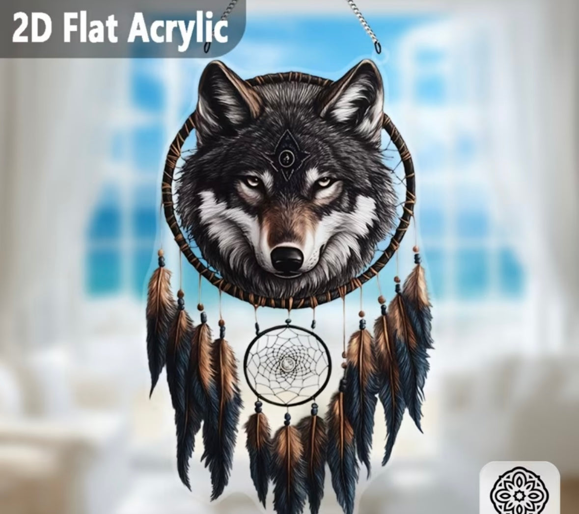 2D Flat Wave Bohemian Gray Wolf Sun Catcher