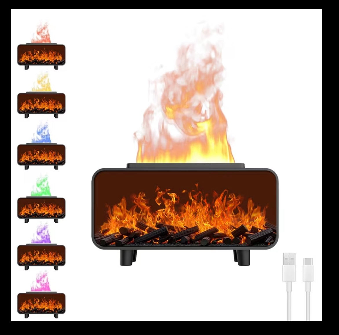 3D Fireplace Aromatherapy Diffuser, 7 Colours Mist Humidifier