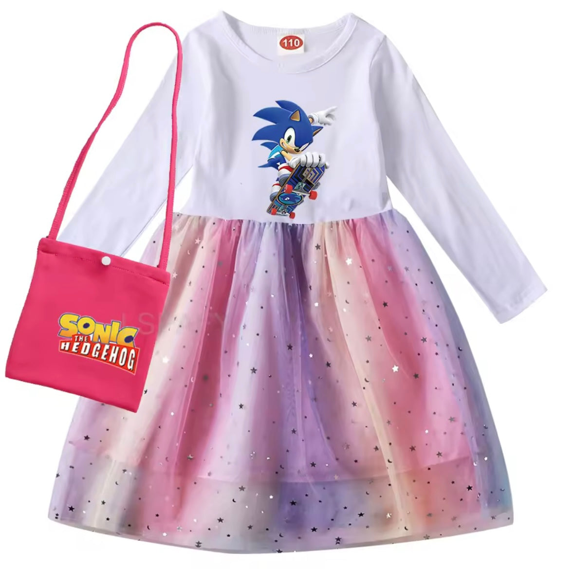 Girls long sleeve dress with sonic the hedgehog