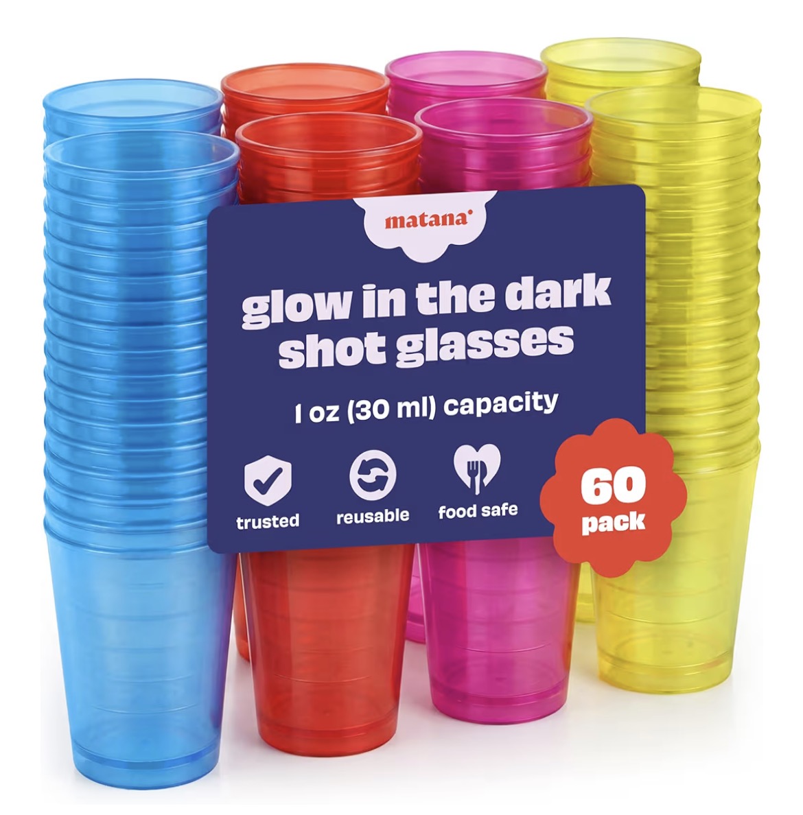 60 Pack Glow In the Dark Shot Glasses